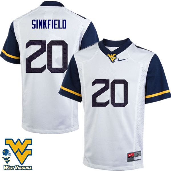 Men #20 Alec Sinkfield West Virginia Mountaineers College Football Jerseys-White